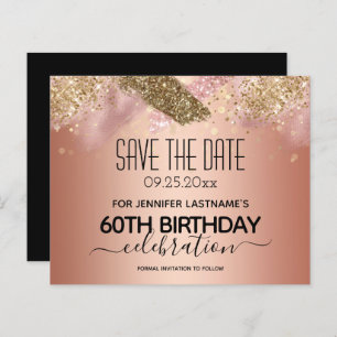 Rosa Glitzer 60. Geburtstag Save the Date Haushalt