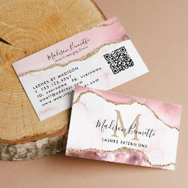 Rosa Glitzer Agate Monogram QR Code Visitenkarte