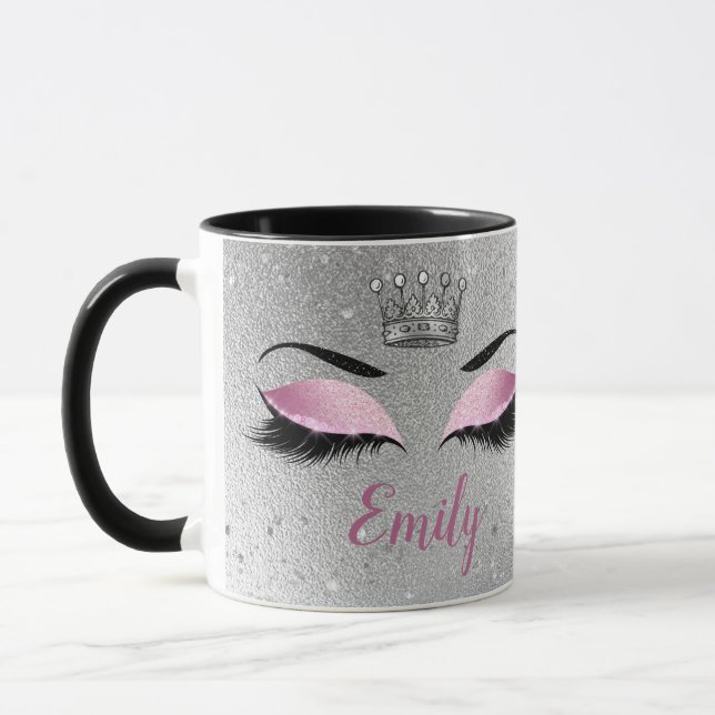 Rosa Glitzer Augen Monogramm Tasse (Links)