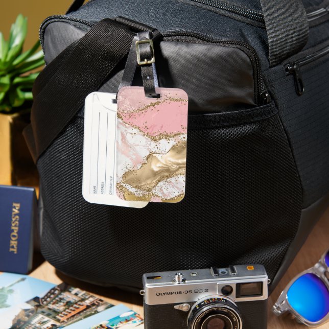 Rosa Glitzer aus weißem Marmor Gepäckanhänger (Vorderseite & Rückseite)