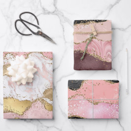 Rosa Glitzer aus weißem Marmor Geschenkpapier Set