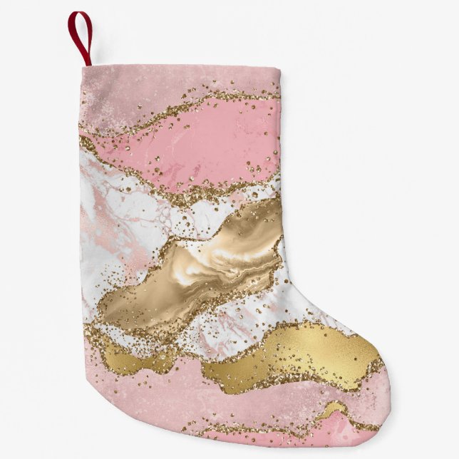 Rosa Glitzer aus weißem Marmor Kleiner Weihnachtsstrumpf (Vorderseite)
