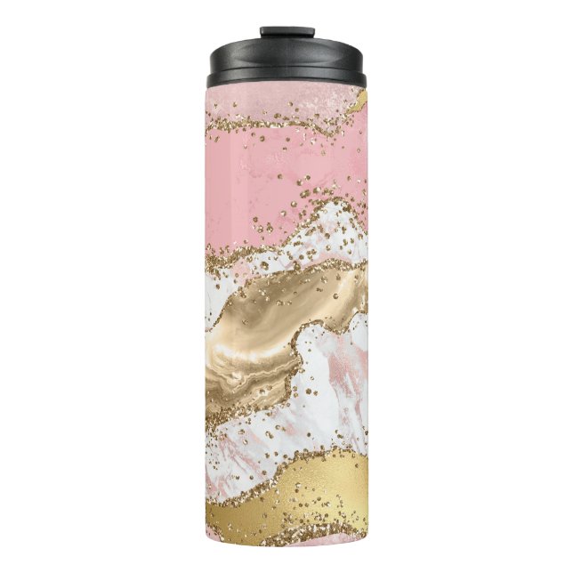 Rosa Glitzer aus weißem Marmor Thermosbecher (Vorderseite)