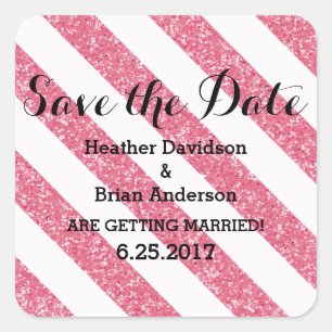 Rosa Glitzer Aussehen Streifen Save the Date Aufkl Quadratischer Aufkleber
