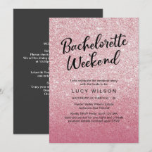 Rosa Glitzer Bachelorette Wochenenden-Einladung