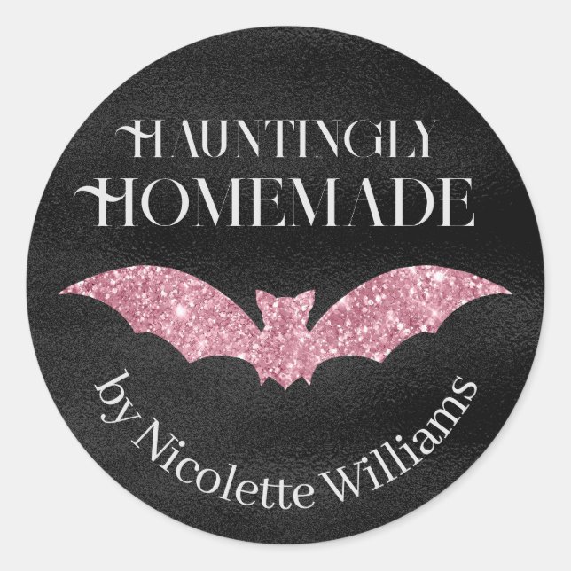 Rosa Glitzer Bat Homemade Halloween Runder Aufkleber (Vorderseite)