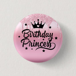 Rosa Glitzer "Birthday Princess" Button