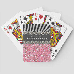 Rosa Glitzer-Blick Quinceanera personalisiert Spielkarten