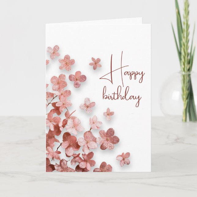 Rosa Glitzer Blume Blumenweibchen Geburtstag Karte (Vorderseite)