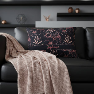 Rosa Glitzer-Blume und Blätter Monogramm Dekokissen