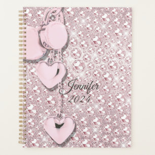 Rosa Glitzer Blush Tropfens Monogramm 2024 Planer