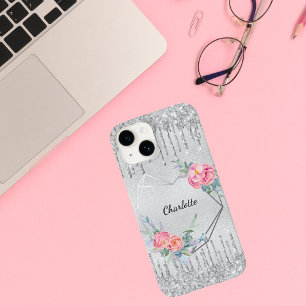 Rosa Glitzer Blütenmonogramm Case-Mate iPhone 14 Hülle