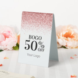 Rosa Glitzer BOGO 50% Rabatt beim Verkauf Tischaufsteller