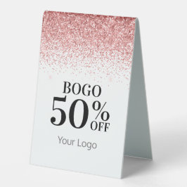 Rosa Glitzer BOGO 50% Rabatt beim Verkauf Tischaufsteller