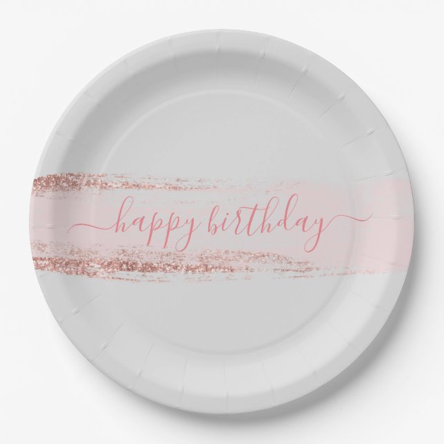 Rosa Glitzer Brushstroke Geburtstag Pappteller (Vorderseite)