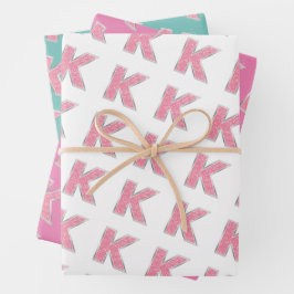 Rosa Glitzer Buchstabe K Geschenkpapier Set