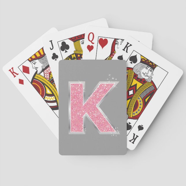 Rosa Glitzer Buchstabe K Spielkarten (Rückseite)