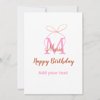 Rosa Glitzer Bug Namensbrief Monogramm Geburtstag  Einladung