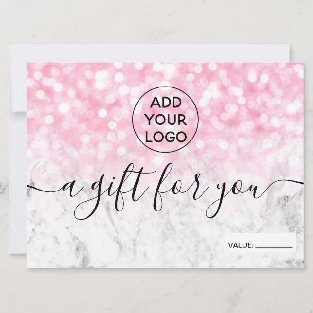 Rosa Glitzer-Bukett-Logo-Geschenkgutschein (Vorderseite)