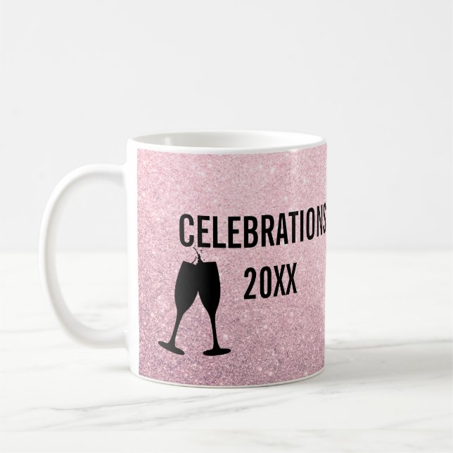 Rosa Glitzer Celebrations Champagner Cheers Kaffeetasse (Links)