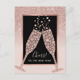 Rosa Glitzer Champagner Toast Neujahr Postkarte