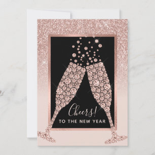 Rosa Glitzer Champagner Toast Neujahrskarte