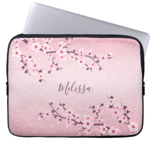 Rosa Glitzer Cherry Blossom Monogramm Laptopschutzhülle