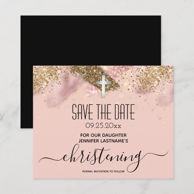 Rosa Glitzer Christine Save the Date Haushalt (Vorne/Hinten)