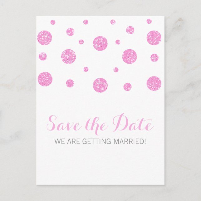 Rosa Glitzer Confetti Save the Date Postkarte (Vorderseite)