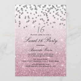 Rosa Glitzer Confetti Sweet 16 Einladung