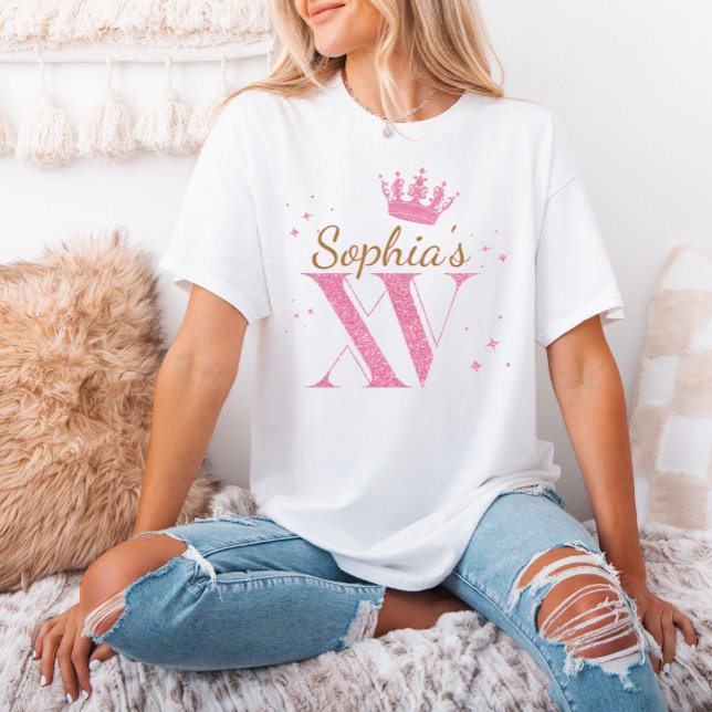 Rosa Glitzer Crown Mis Quince XV Quinceanera Party T-Shirt (Pink Glitter Crown Mis Quince XV Quinceanera Party T-Shirt)