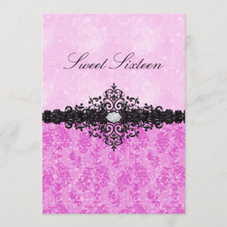 Rosa Glitzer Damask Sweet 16 Einladung
