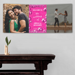 Rosa Glitzer Disco Balls 2 Foto Hochzeit Empfang Banner