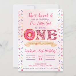 Rosa, Glitzer, Donut zum Geburtstag Einladung
