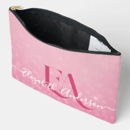 Rosa Glitzer Druckknopfbeutel mit Initialen schnei Zubehörtasche