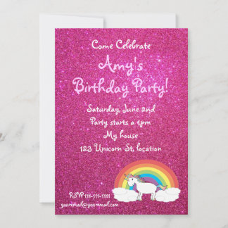 Rosa Glitzer Einhorn Geburtstagseinladung Einladung
