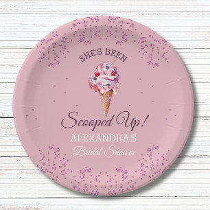 Rosa Glitzer Eiscreme-Brautparty Pappteller