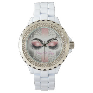 Rosa Glitzer Eyelashes Armbanduhr
