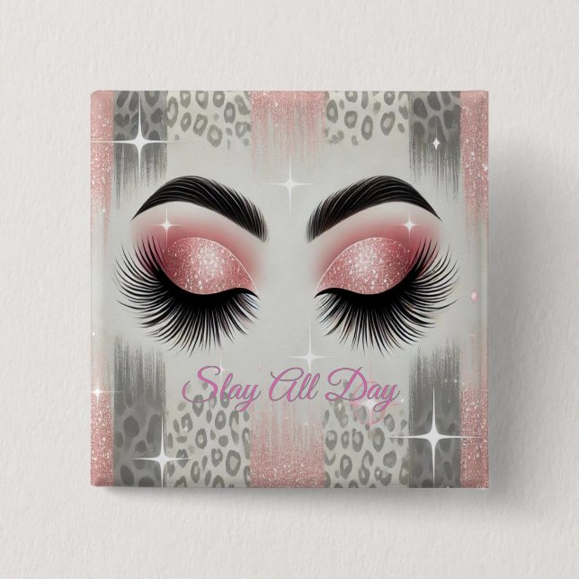 Rosa Glitzer Eyelashes Button (Vorderseite)