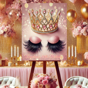 Rosa Glitzer Eyelashes Krone Akrylustikzeichen Acrylschild