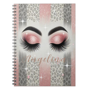 Rosa Glitzer Eyelashes Leopard Notebook Notizblock
