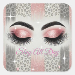 Rosa Glitzer Eyelashes Quadratischer Aufkleber