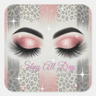 Rosa Glitzer Eyelashes Quadratischer Aufkleber