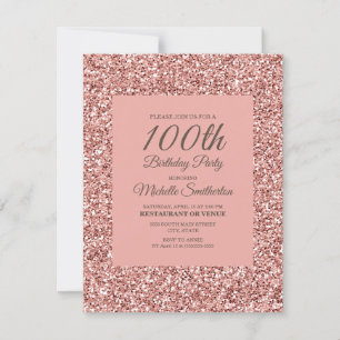 Rosa Glitzer Frauen 100. Geburtstag Karte