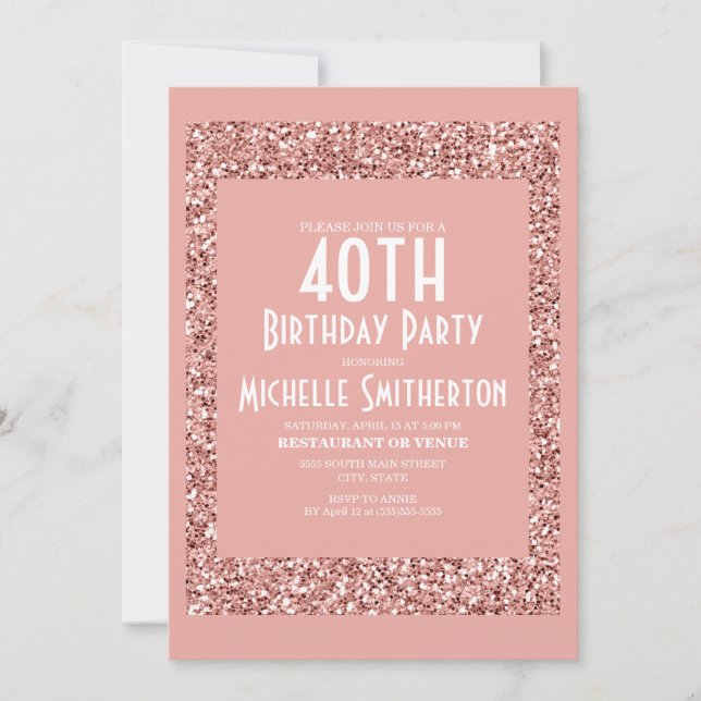 Rosa Glitzer Frauenkarte 40. Geburtstag Karte (Vorderseite)