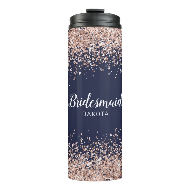 Rosa Glitzer für den Namen der Blaue Bridmaid von  Thermosbecher (Vorderseite)