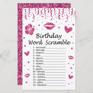 Rosa Glitzer Geburtstag Word Scramble Game