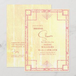 Rosa Glitzer Gelb Art Deco Briidal Dusche Einladung