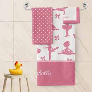 Rosa Glitzer Girl Ballerina Muster Badezimmer Badhandtuch Set