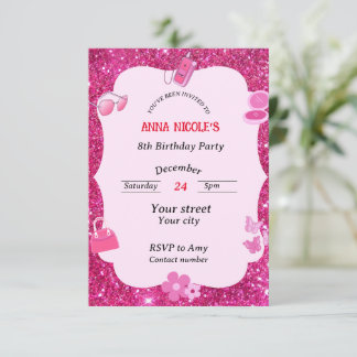 Rosa Glitzer Girl Birthday Einladungskarte